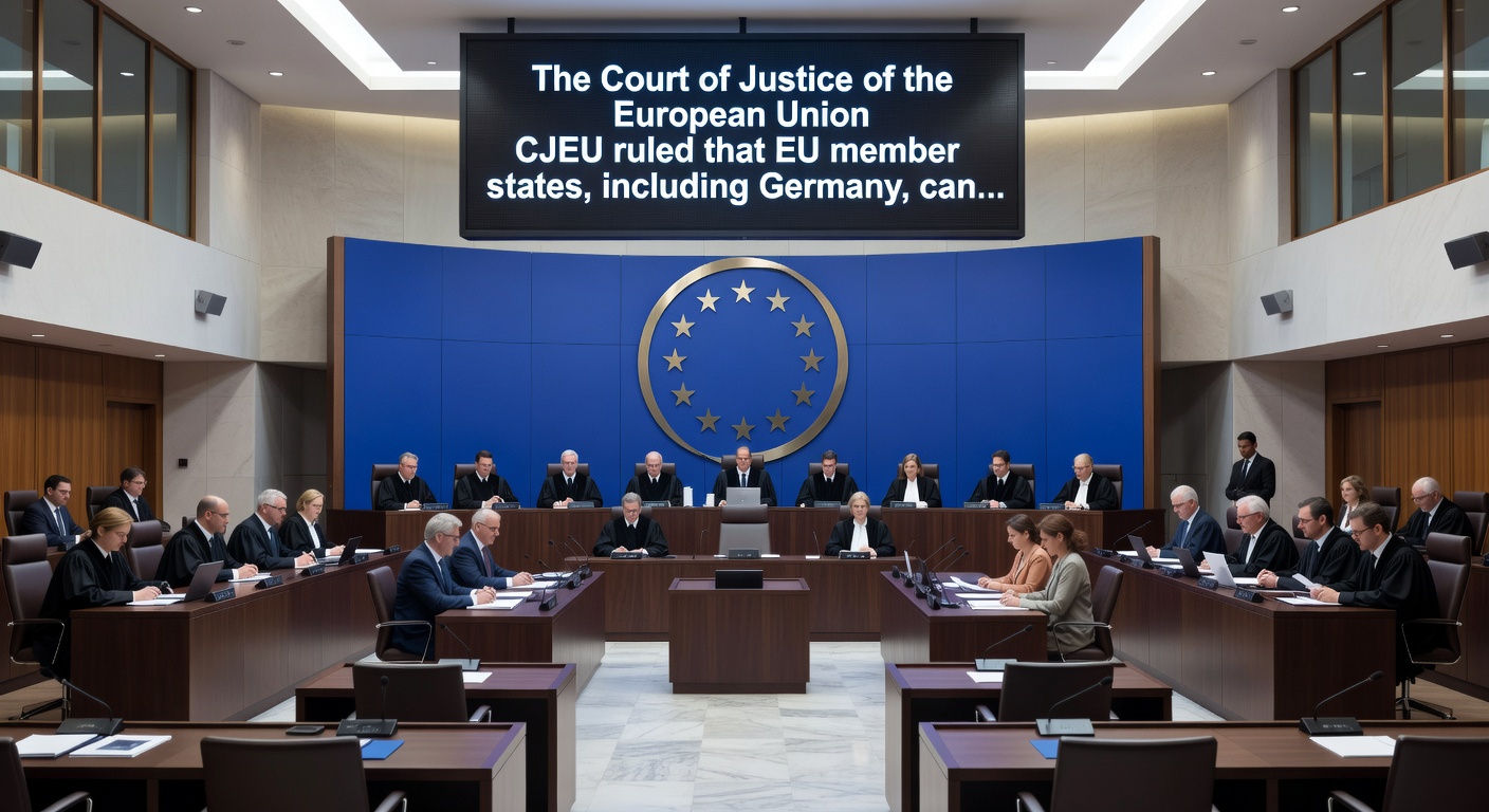 Deutscher Spieler am Laptop mit Warnhinweisen zu Online-Glücksspielregeln und EU-Flagge im Hintergrund, illustrierend den Konflikt zwischen nationalem Recht und grenzüberschreitenden Angeboten