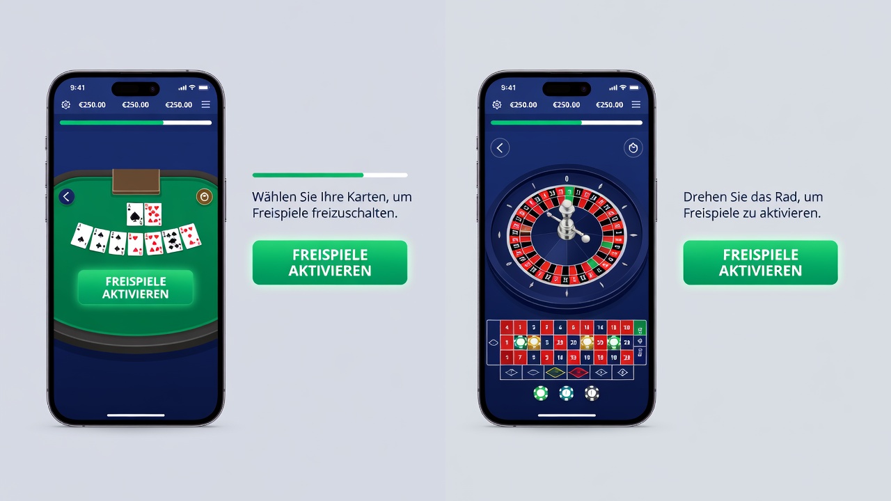 Nahaufnahme einer Roulette-App mit animierten Freispiel-Symbolen und Layout-Anordnung auf einem Tablet-Bildschirm