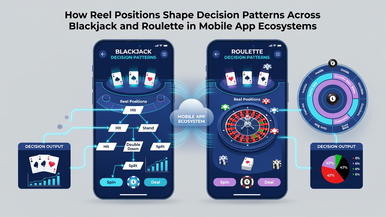 Roulette- und Blackjack-Schnittstelle mit Reel-Positionen auf mobilen Geräten